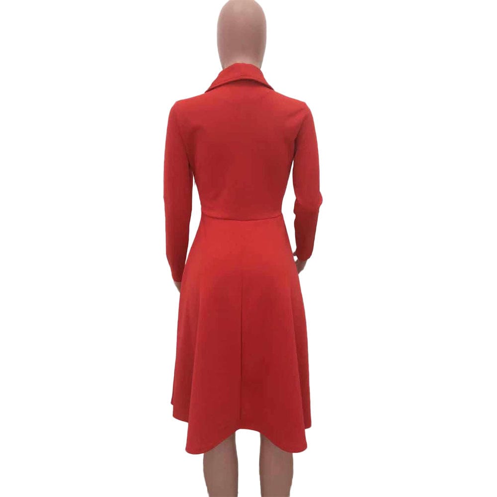 Hot sale spring autumn ladies dress sexy fashion solid color dresses women's deep V-nece pleated dress