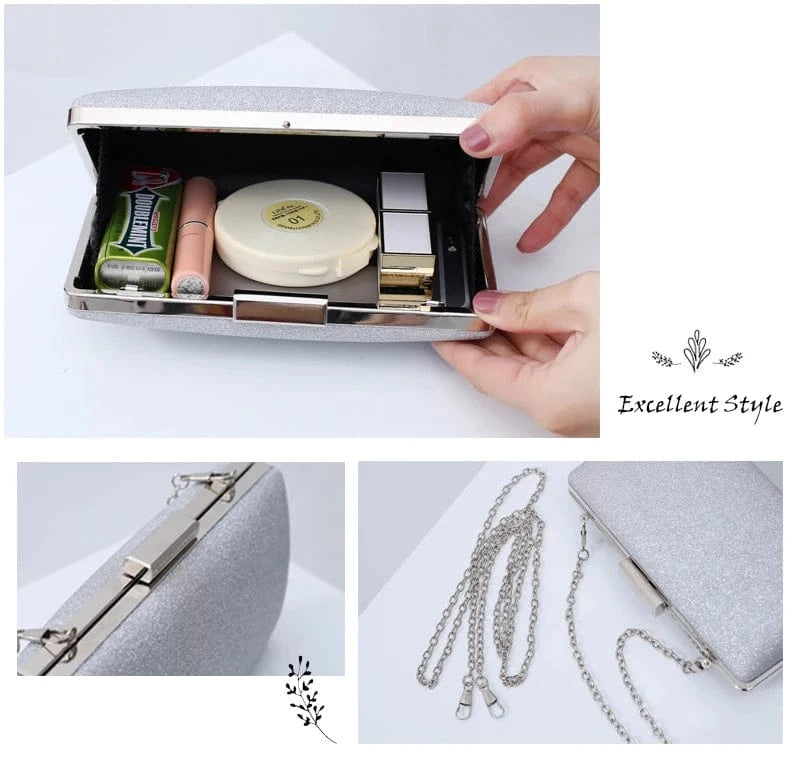 Hot sale temperament champagne gold glitter shoulder bag wedding women clutch evening bags