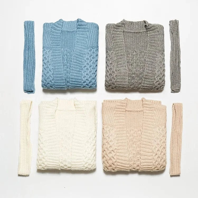 Hot sale white belt cashmere oversized cardigan stripe long sweater set women knit