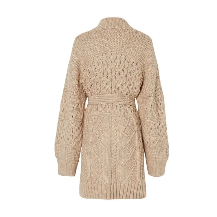 Hot sale white belt cashmere oversized cardigan stripe long sweater set women knit