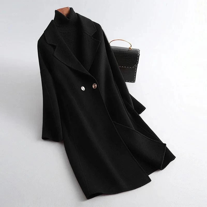 Hot Sale Winter Custom Solid Color Cashmere Coat Turn Down Collar Women Wool Trench Coat