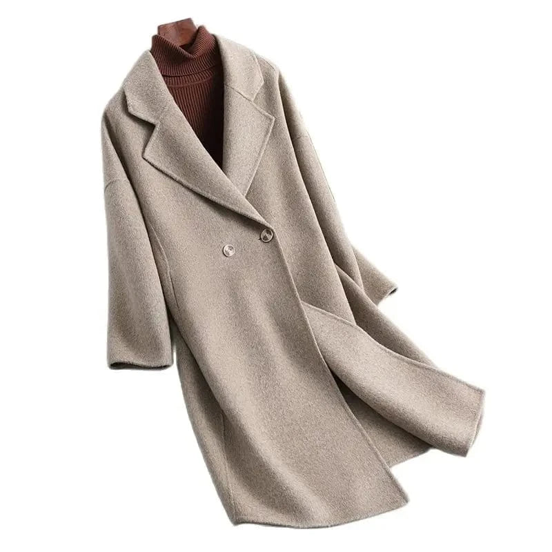 Hot Sale Winter Custom Solid Color Cashmere Coat Turn Down Collar Women Wool Trench Coat
