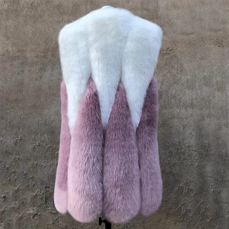 Hot Sale Winter Thick Warm Fake Fur Vests Coat Women Faux Fox Fur Vest Midum Long Coats Waistcoat Female Jacket