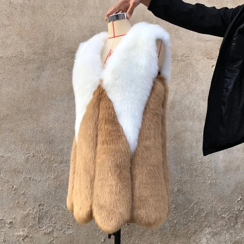 Hot Sale Winter Thick Warm Fake Fur Vests Coat Women Faux Fox Fur Vest Midum Long Coats Waistcoat Female Jacket