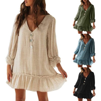 Hot Sale Women's Loose Long Sleeve Dress Ladies Ruffle Hem Dresses A-line Dress For Women
