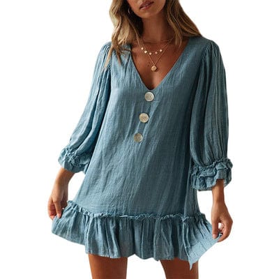 Hot Sale Women's Loose Long Sleeve Dress Ladies Ruffle Hem Dresses A-line Dress For Women