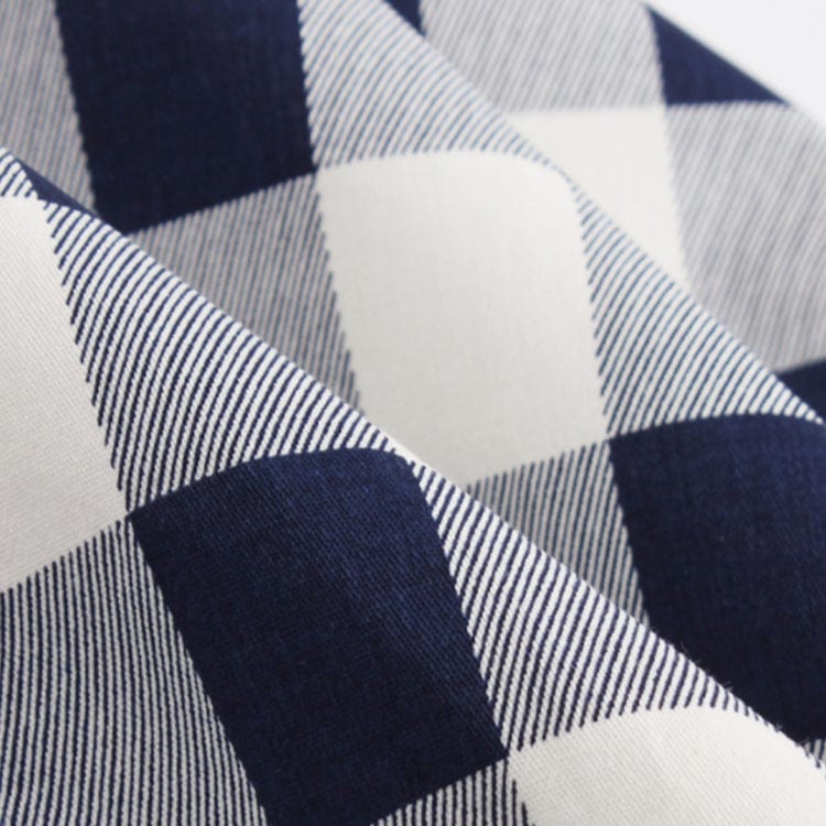 Hot Sales Summer Short Sleeve V-neck Vintage Button Dresses Women's Blue Casual A-line Knee-length Plaid Dress With Pocket