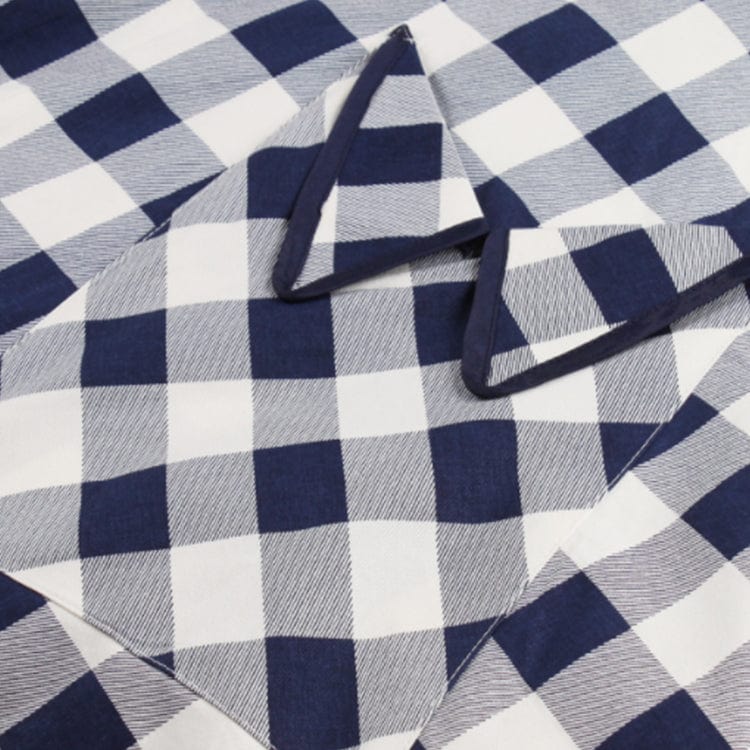 Hot Sales Summer Short Sleeve V-neck Vintage Button Dresses Women's Blue Casual A-line Knee-length Plaid Dress With Pocket