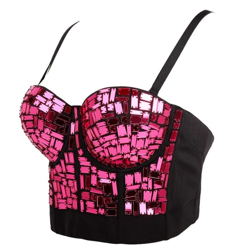 Hot Sales Women Rhinestone Diamond Corset Top Square glass Crystal Bodycon slings Bra Top