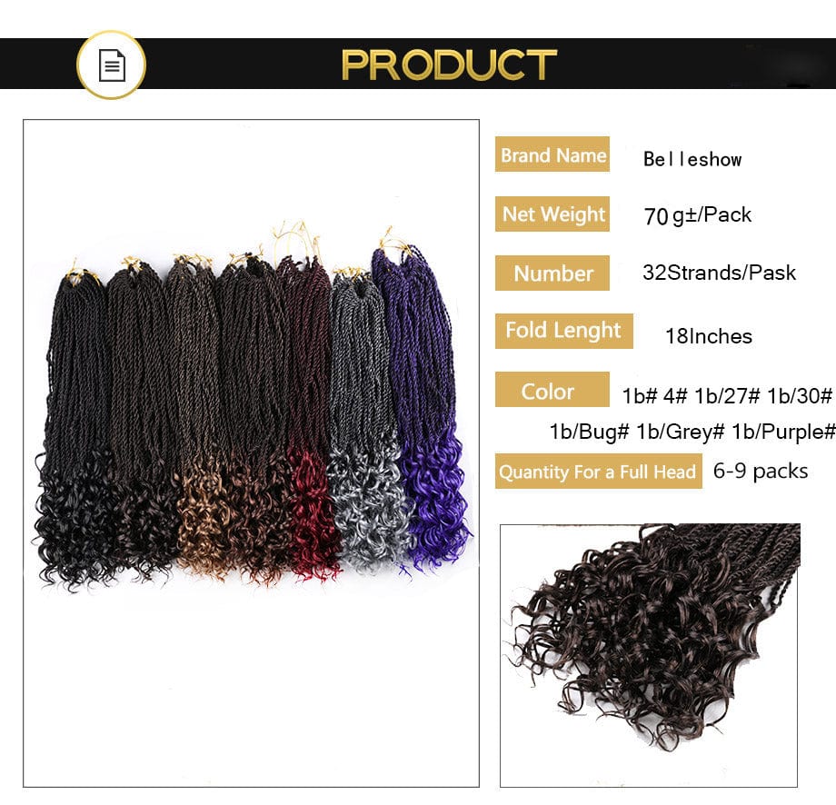 Hot sell 18inch 30stands synthetic braiding hair synthetic hair extensions with wavy ends curly senegalese twist hair