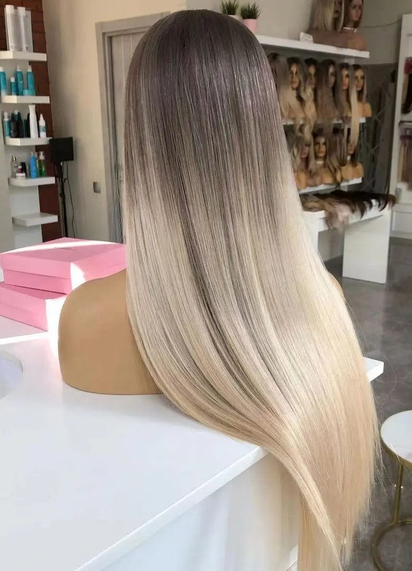 Hot Sell Cuticle Aligned Blonde Brown Ombre Color Straight Vietnam Human Hair Wig Pre Plucked Lace Front Wigs