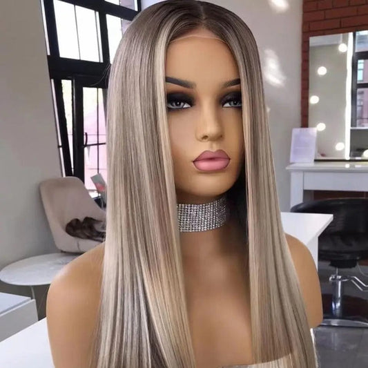 Hot Sell Cuticle Aligned Blonde Brown Ombre Color Straight Vietnam Human Hair Wig Pre Plucked Lace Front Wigs