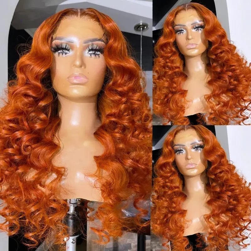 Hot Sell Ginger Color French Wave Wig Pre Plucked Unprocessed Brazilian Human Hair Cuticle Aligned Lace Front Wigs
