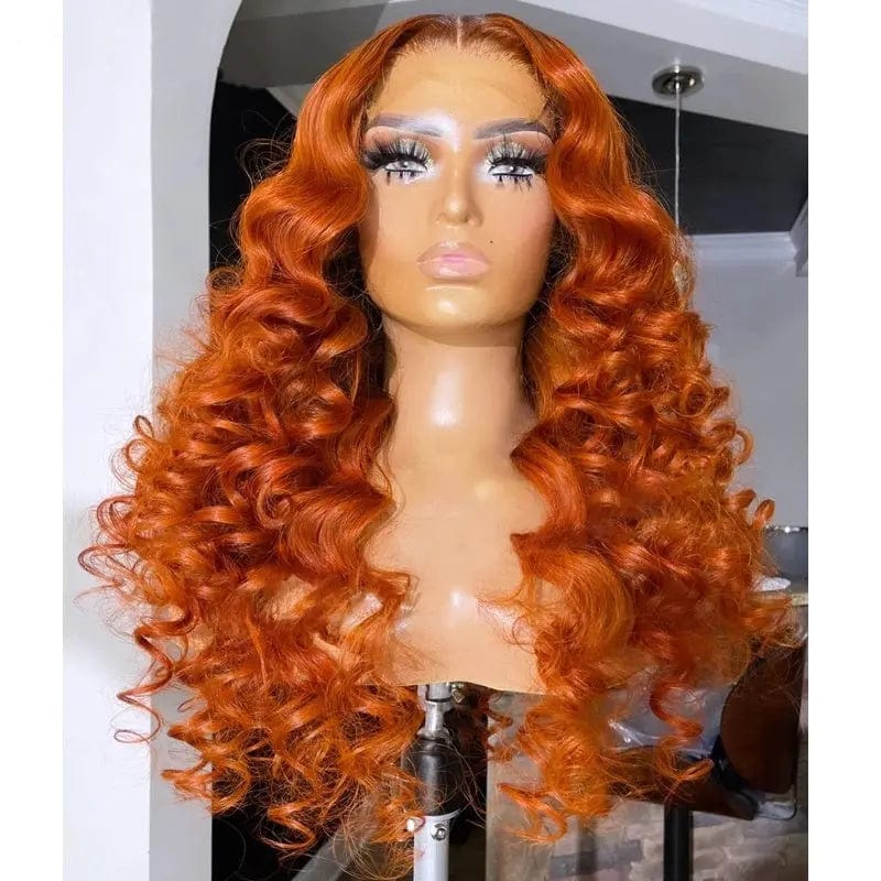 Hot Sell Ginger Color French Wave Wig Pre Plucked Unprocessed Brazilian Human Hair Cuticle Aligned Lace Front Wigs