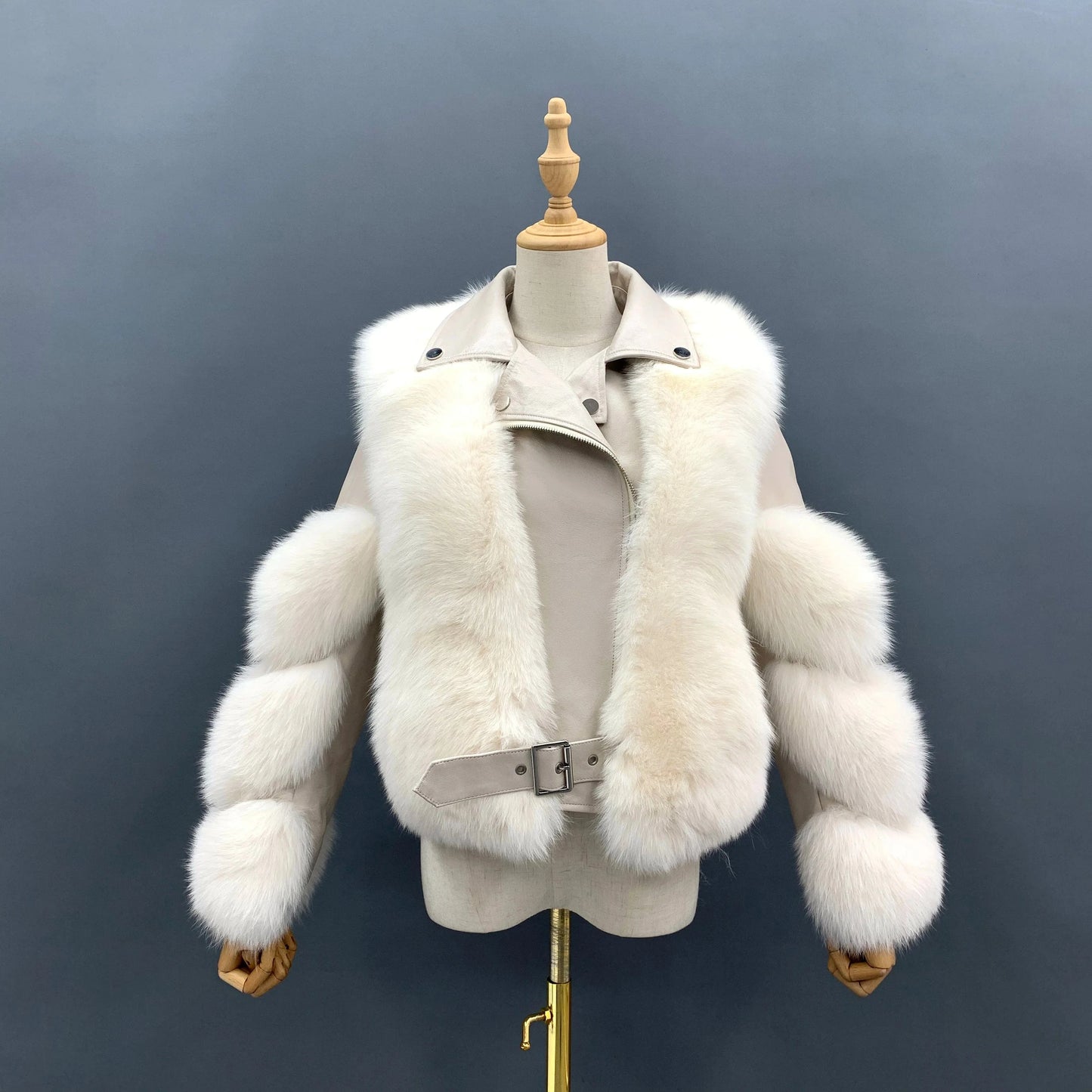 Hot Sell Warm Winter Genuine Leather Fluffy Real Fox Fur Jacket