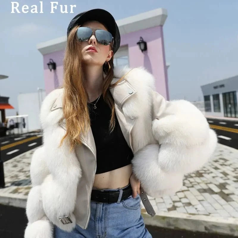 Hot Sell Warm Winter Genuine Leather Fluffy Real Fox Fur Jacket