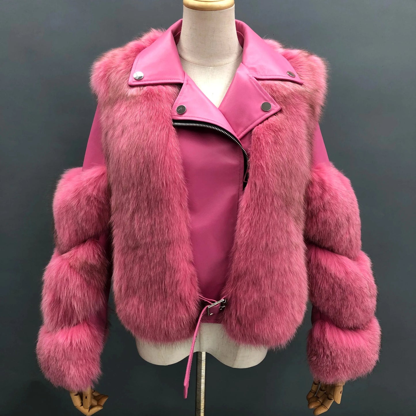 Hot Sell Warm Winter Genuine Leather Fluffy Real Fox Fur Jacket