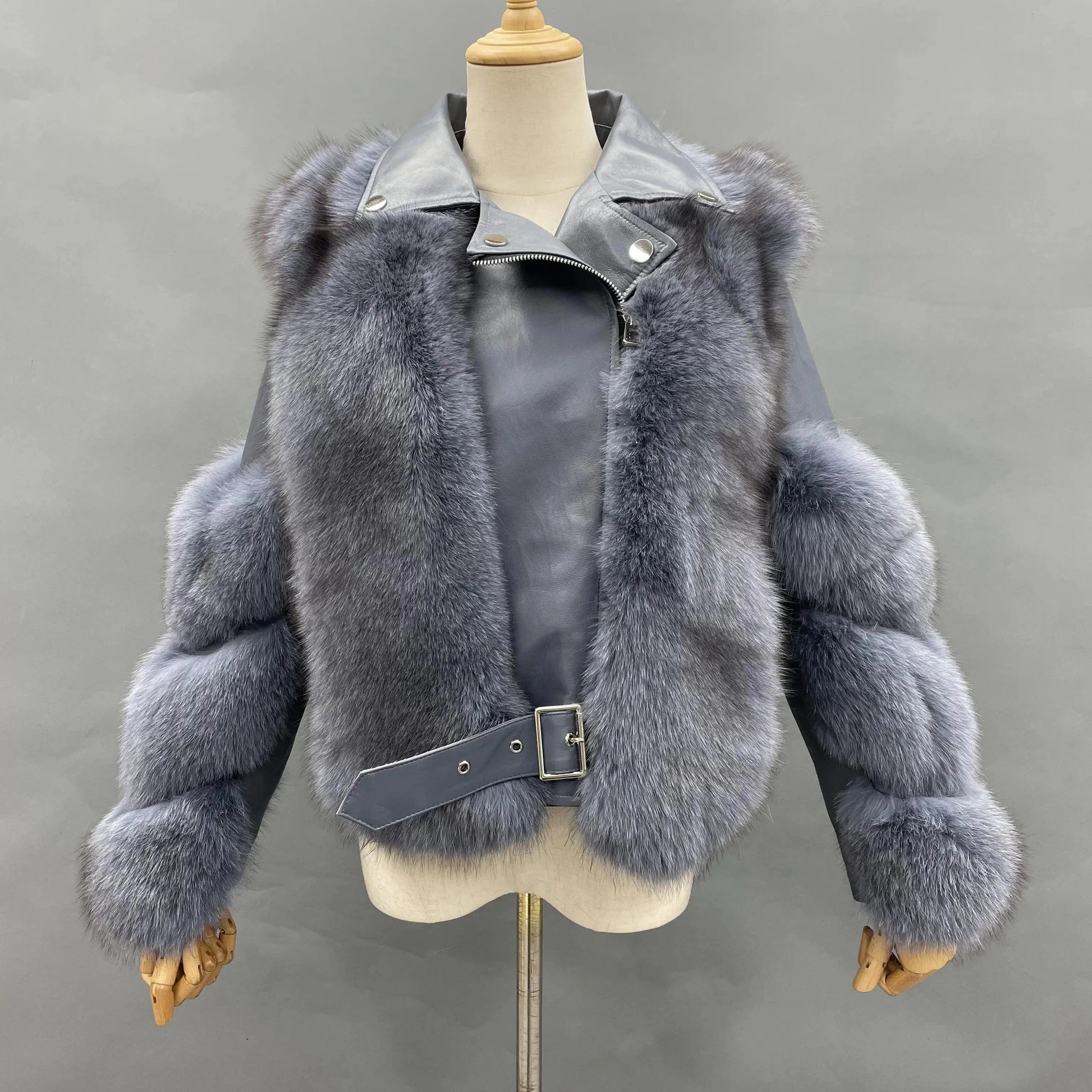Hot Sell Warm Winter Genuine Leather Fluffy Real Fox Fur Jacket