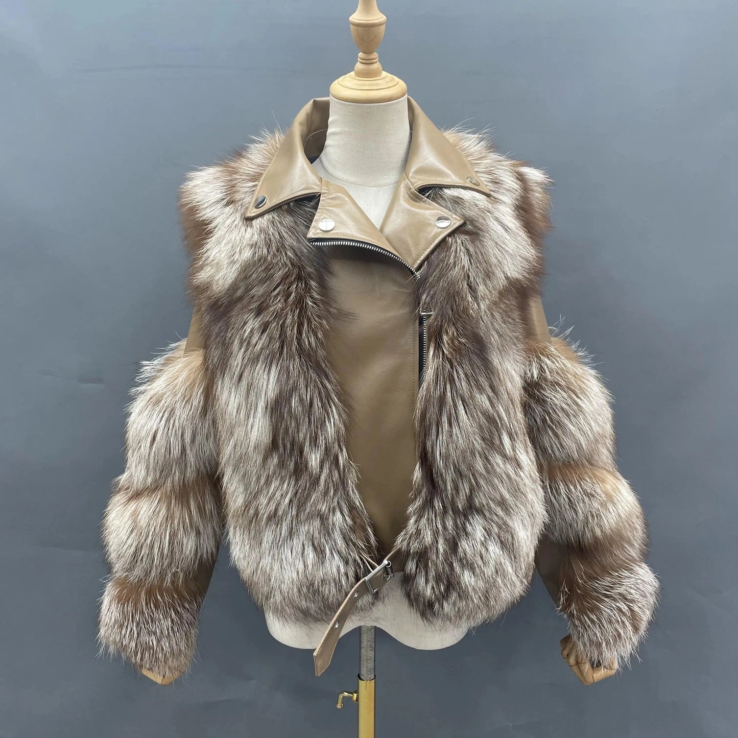 Hot Sell Warm Winter Genuine Leather Fluffy Real Fox Fur Jacket