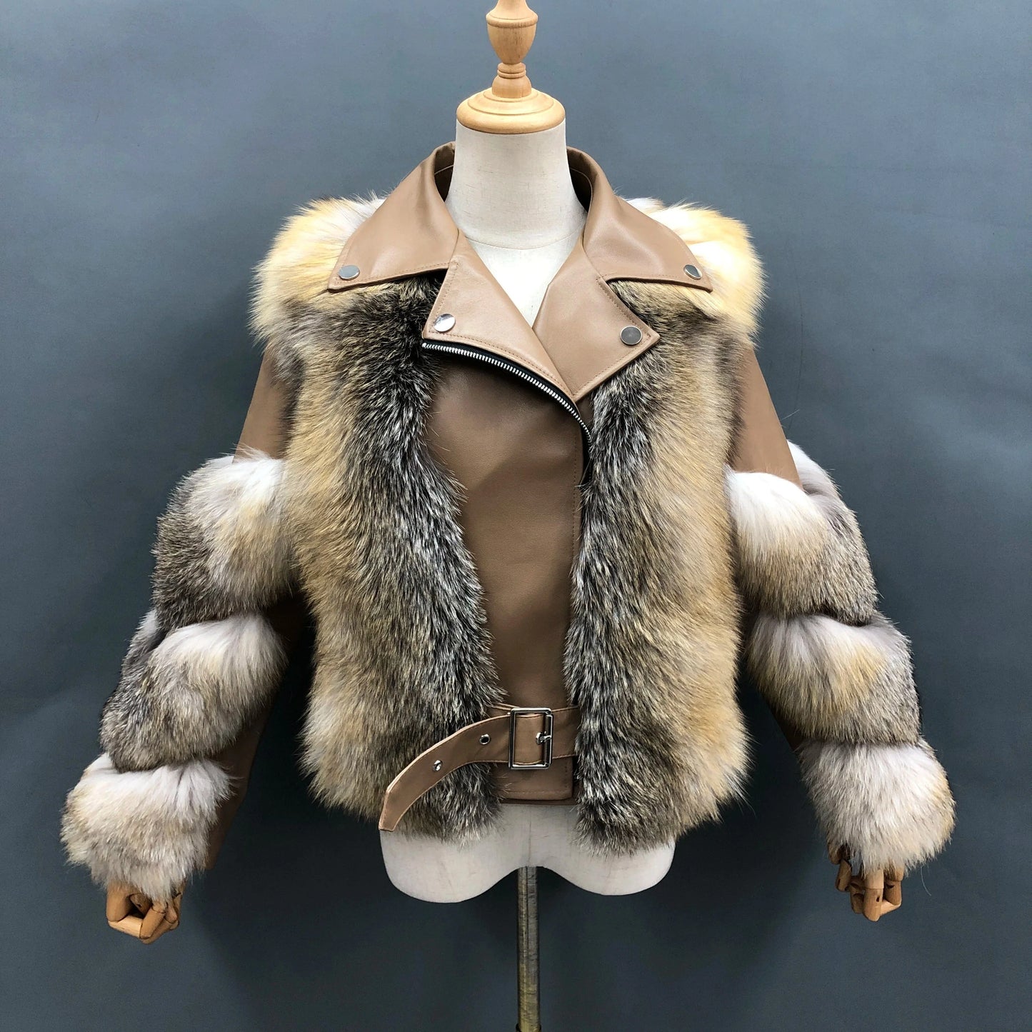 Hot Sell Warm Winter Genuine Leather Fluffy Real Fox Fur Jacket