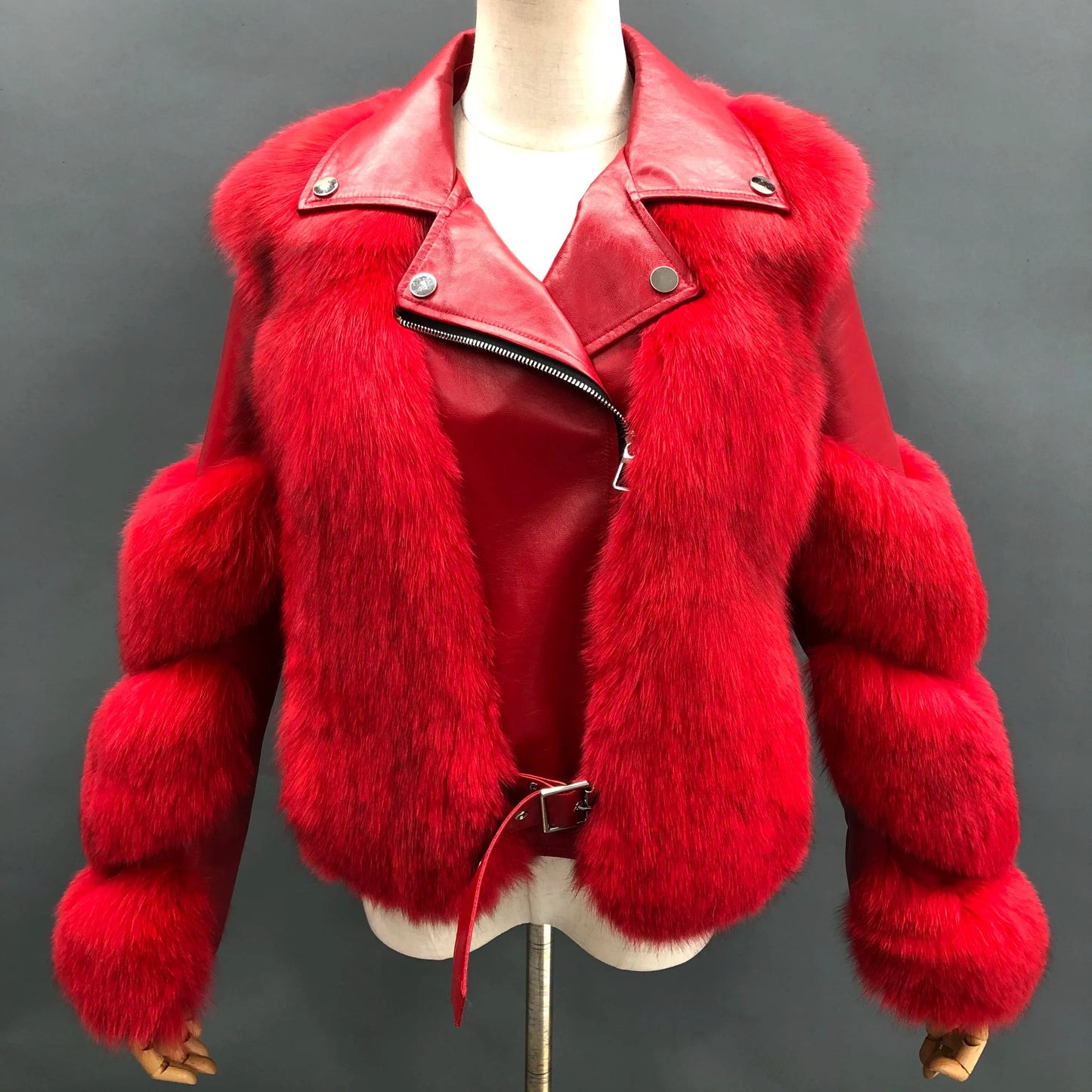 Hot Sell Warm Winter Genuine Leather Fluffy Real Fox Fur Jacket