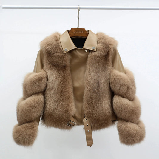 Hot Sell Warm Winter Genuine Leather Fluffy Real Fox Fur Jacket