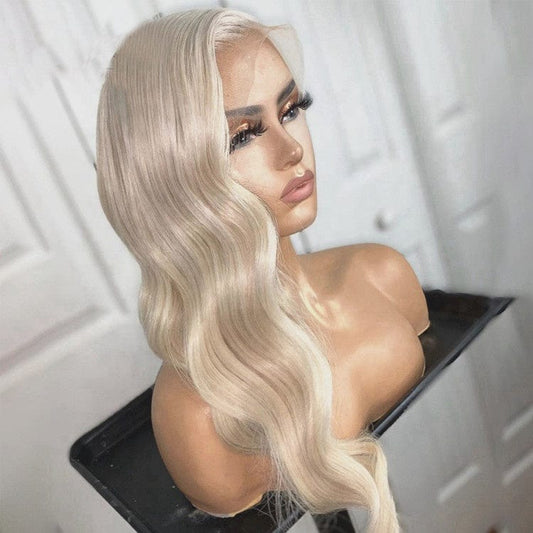 Hot Selling Ash White Blonde Color Body Ocean Wave Virgin Brazilian Cuticle Aligned Human Hair Transparent Lace Front Wigs