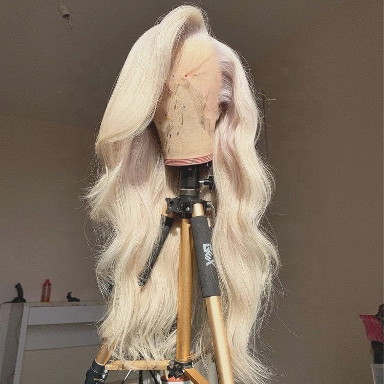 Hot Selling Ash White Blonde Color Body Ocean Wave Virgin Brazilian Cuticle Aligned Human Hair Transparent Lace Front Wigs