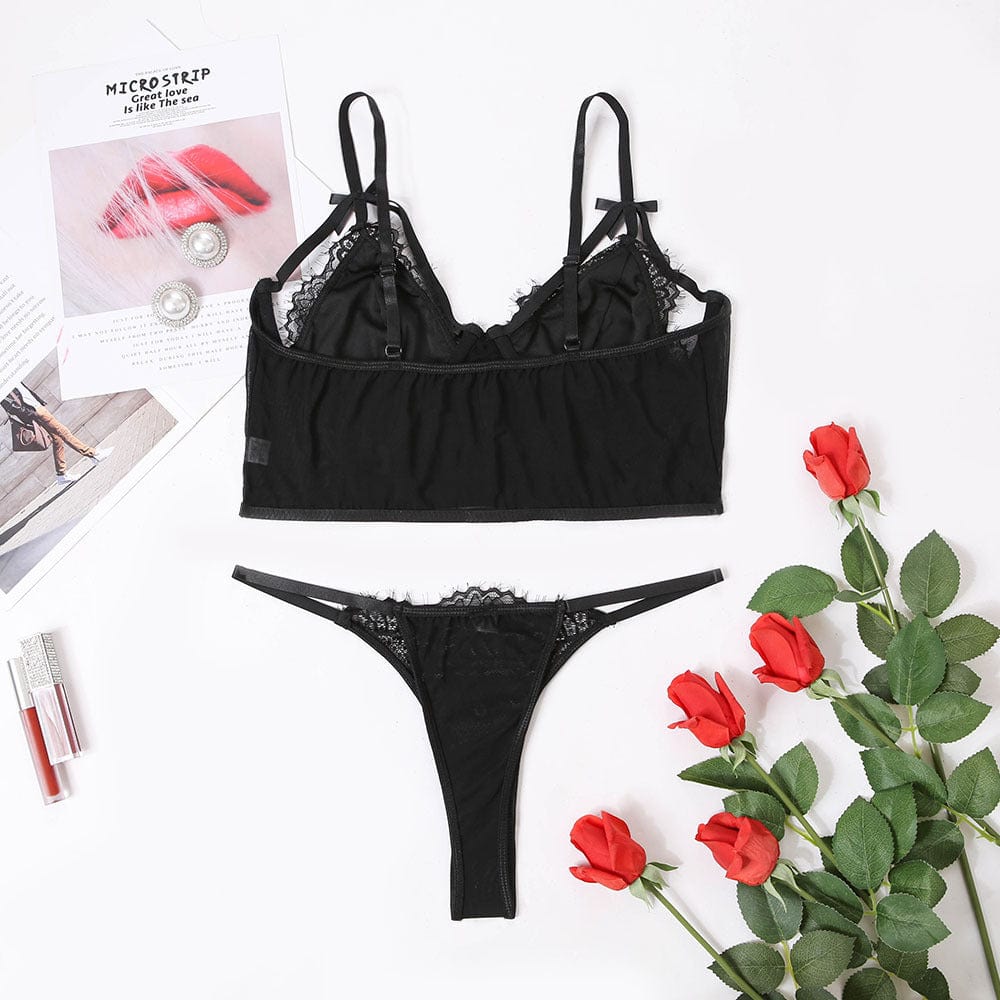 Hot Selling Black Lace Womens Sexy Underwear Plus Size Sexy Bra and Panties Femme Lingerie