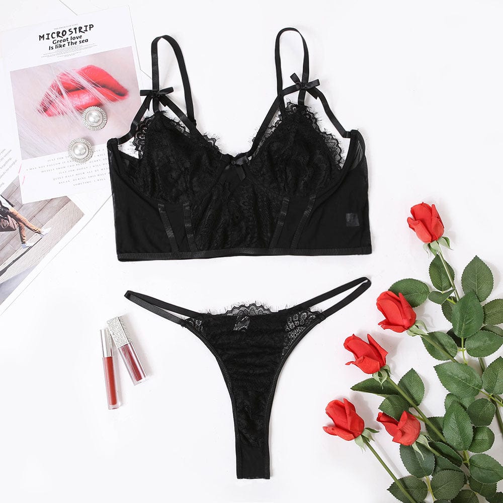 Hot Selling Black Lace Womens Sexy Underwear Plus Size Sexy Bra and Panties Femme Lingerie