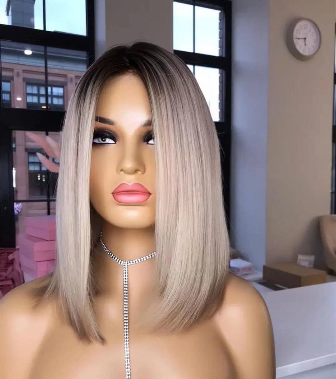 Hot Selling Bob Wigs Silky Straight #60 Color Human Virgin Hair Lace Front Wigs with Bangs