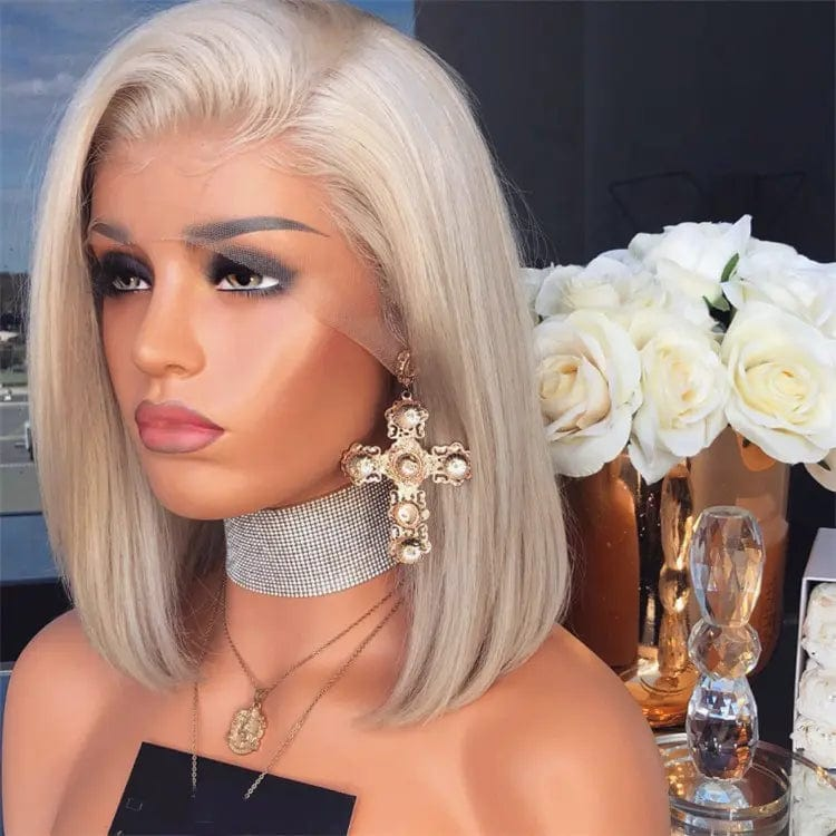 Hot Selling Bob Wigs Silky Straight #60 Color Human Virgin Hair Lace Front Wigs with Bangs