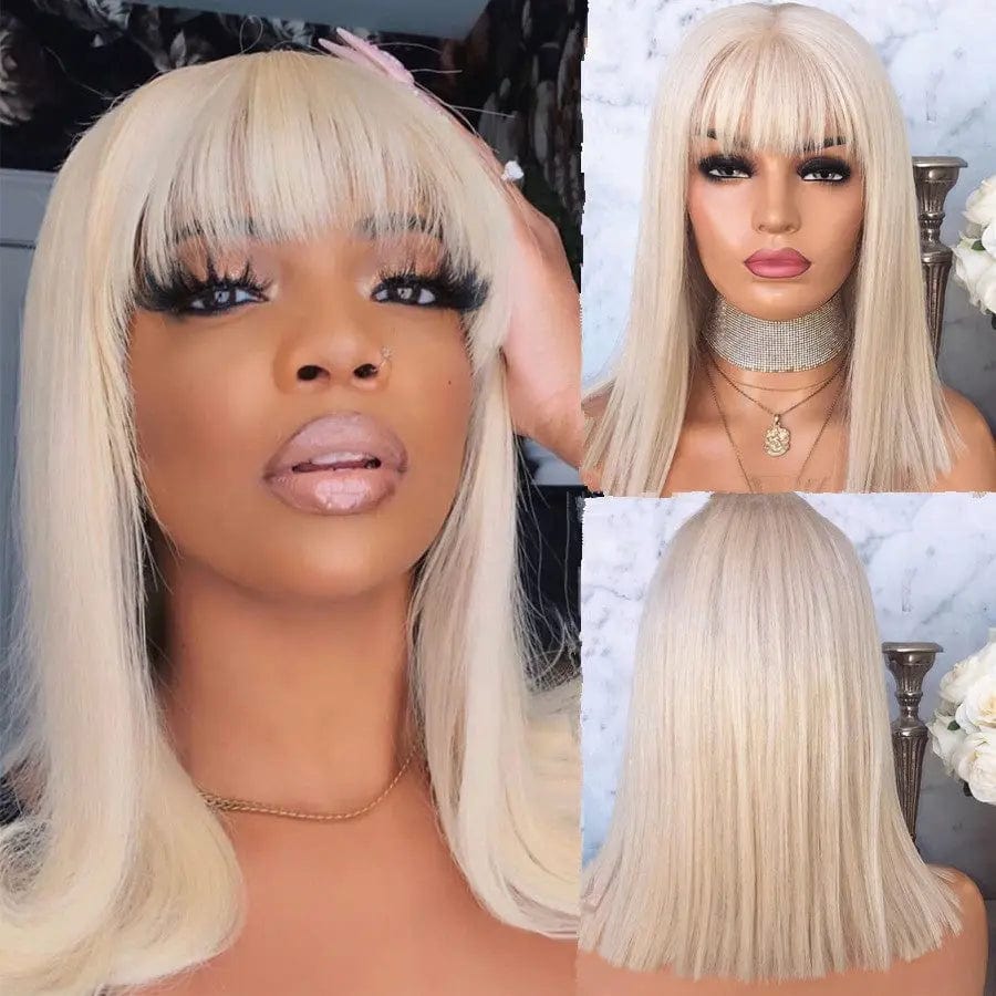 Hot Selling Bob Wigs Silky Straight #60 Color Human Virgin Hair Lace Front Wigs with Bangs