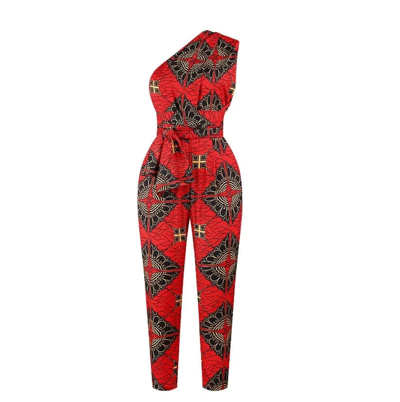 Hot Selling Casual Wear African Style Digital Print DIY Ribbon Women Jumpsuit