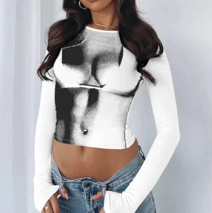 Hot Selling Casual Wear Tight O-neck Digital Print Sexy Women T Shirt