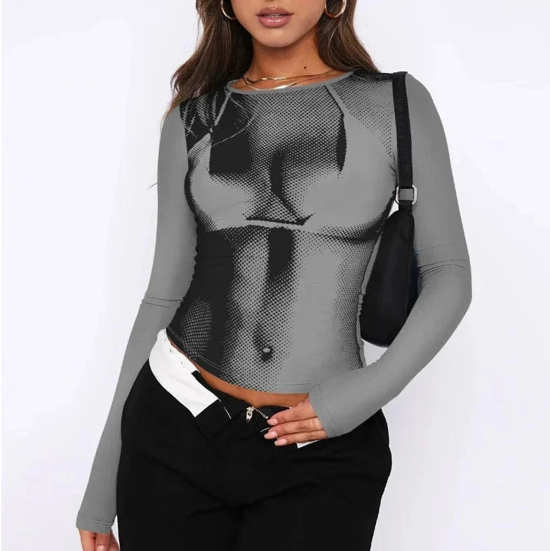 Hot Selling Casual Wear Tight O-neck Digital Print Sexy Women T Shirt