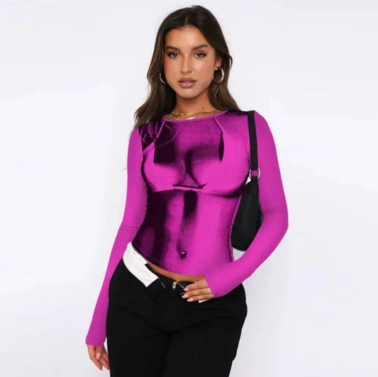 Hot Selling Casual Wear Tight O-neck Digital Print Sexy Women T Shirt