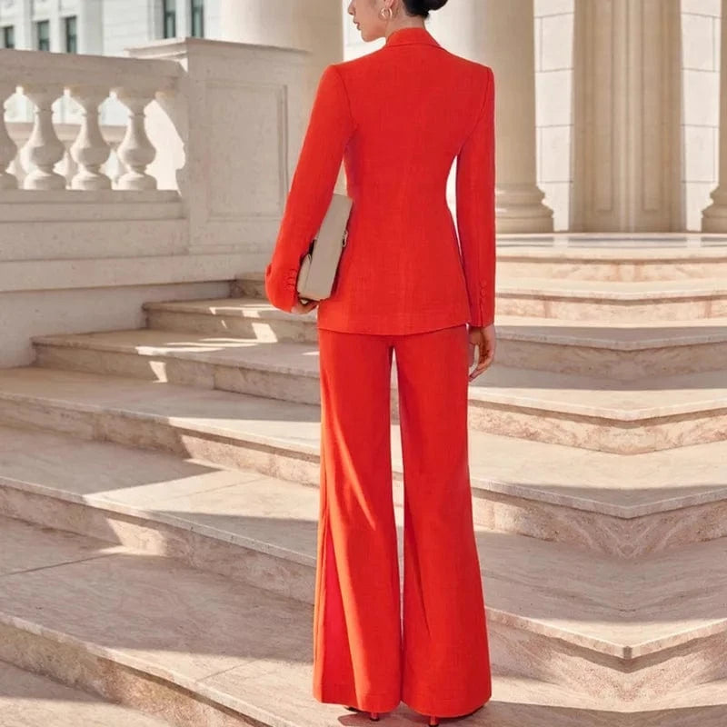 Hot Selling Fashionable Women Long Sleeve Solid Color Suit Blazer And Pants Set For Women Party Wear