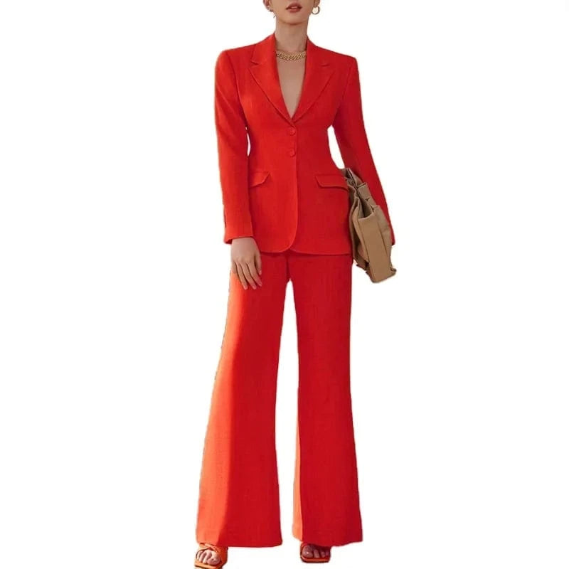 Hot Selling Fashionable Women Long Sleeve Solid Color Suit Blazer And Pants Set For Women Party Wear