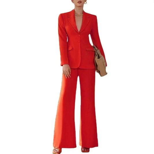 Hot Selling Fashionable Women Long Sleeve Solid Color Suit Blazer And Pants Set For Women Party Wear