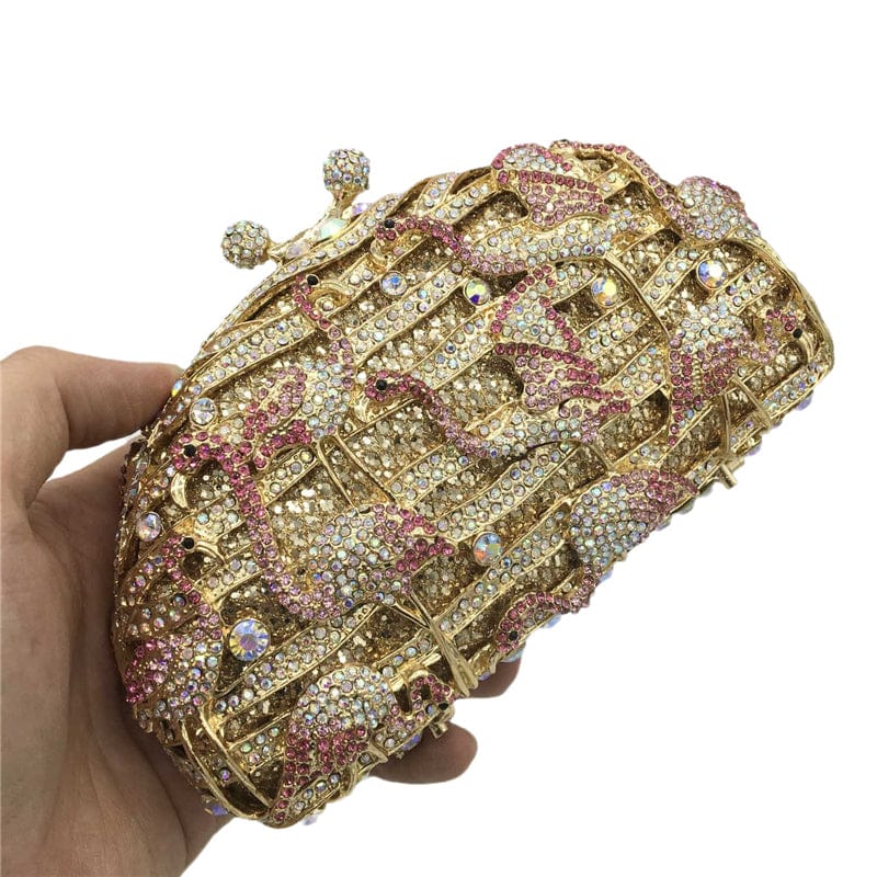 Hot Selling Ladies Flamingo Clutch Women Crystal Evening Purses and Handbags Luxury Wedding Party Bridal Rhinestone Bag