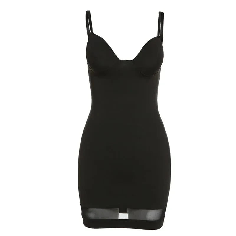 Hot Selling Nightclub Fashion Suspender Low-cut Mesh Panels Sexy Hip Wrap Dress