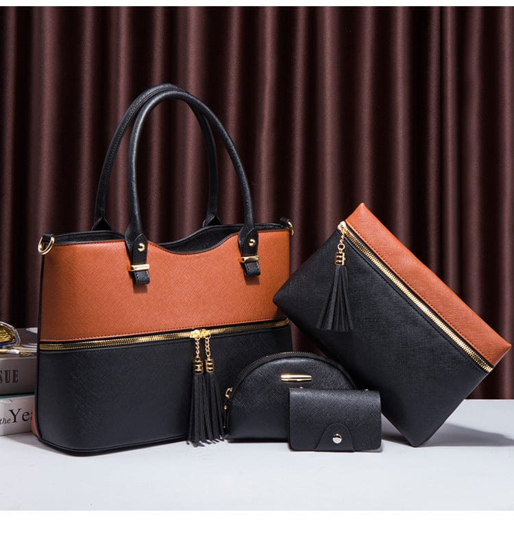 Hot Selling purse tote bag shoulder bag 4 pieces one set retro style pu leather lady handbag set