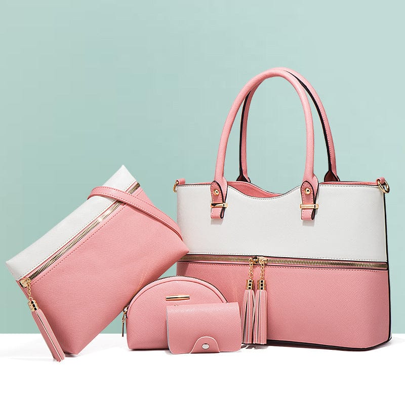 Hot Selling purse tote bag shoulder bag 4 pieces one set retro style pu leather lady handbag set