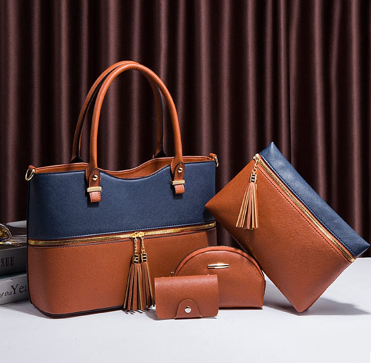 Hot Selling purse tote bag shoulder bag 4 pieces one set retro style pu leather lady handbag set