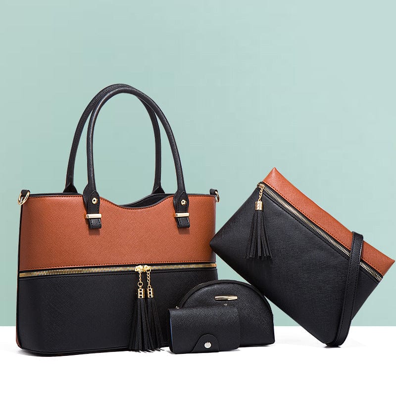 Hot Selling purse tote bag shoulder bag 4 pieces one set retro style pu leather lady handbag set