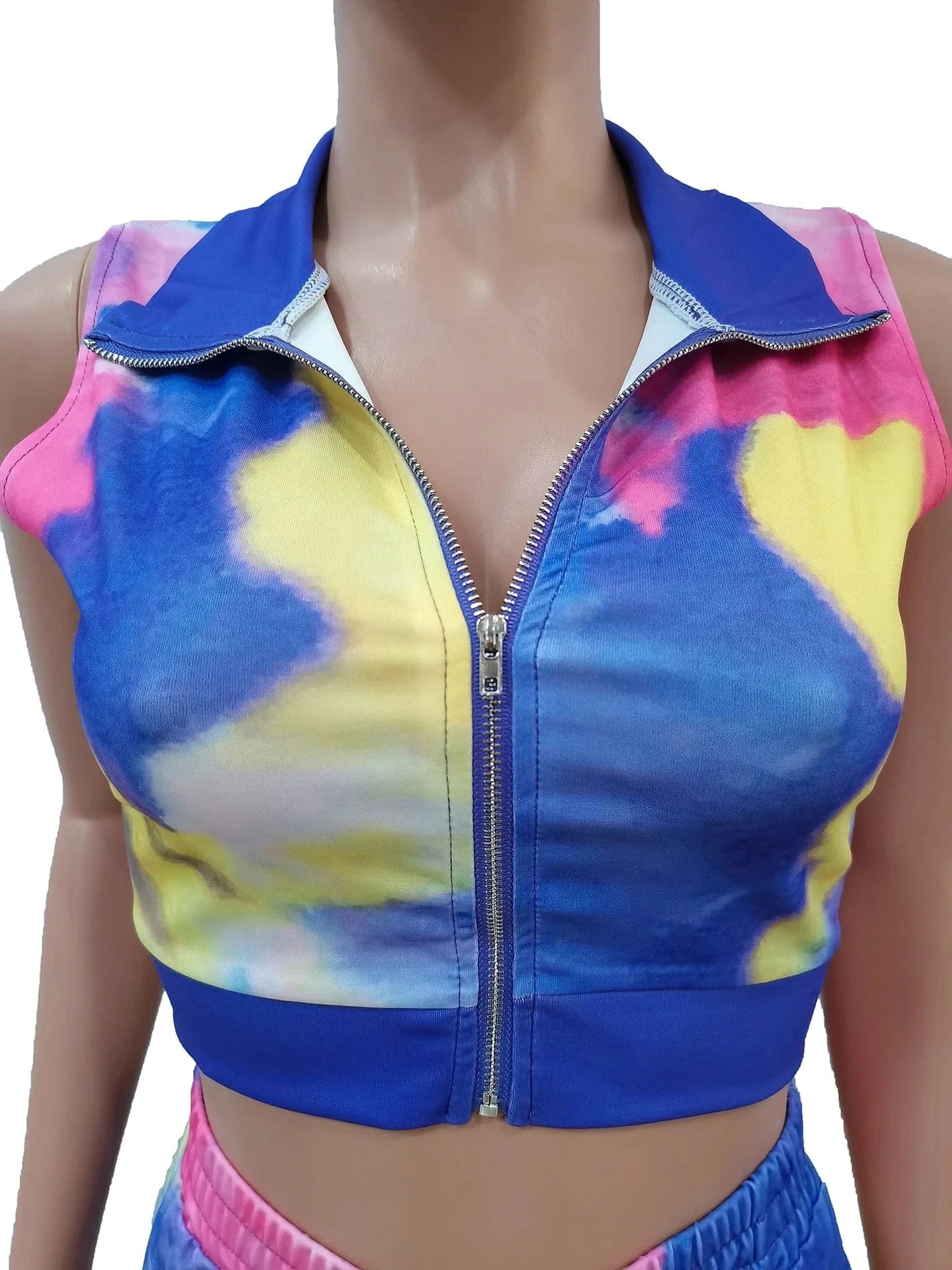 Hot Selling Sexy 2 Piece Set Women Clothing Tie-dyed Outfits Zipper Two Piece Short Pants for Ladies