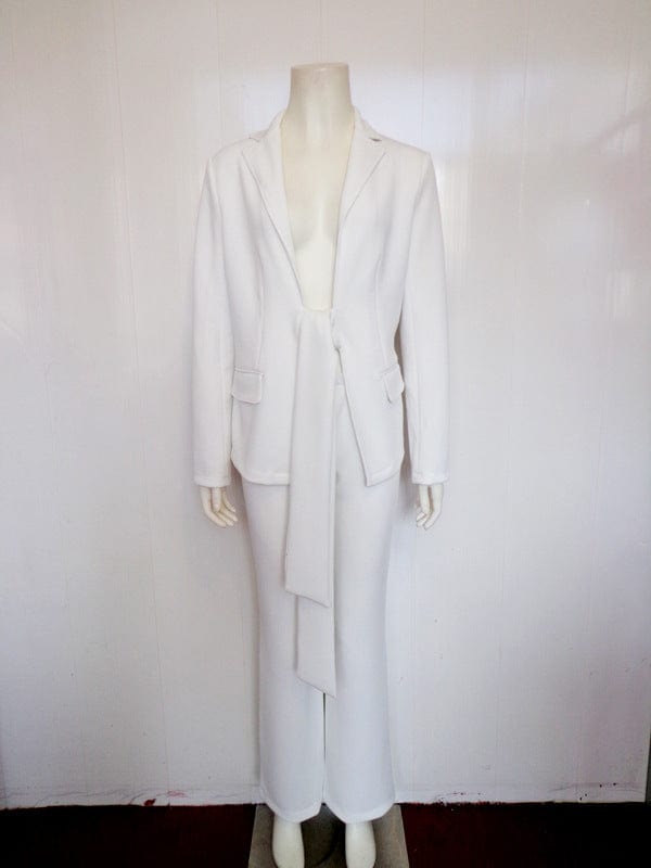 Hot selling Sexy Blazer and Pants Two Pcs Set Bow Ladies Elegant Female Formal Women Suits Jumpsuit For Ladies