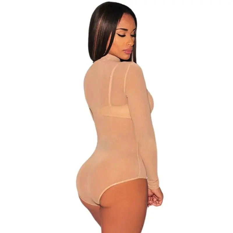 Hot Selling Sheer Black Long Sleeve Sexy Body Suit Bodycon Mesh Bodysuit For Woman