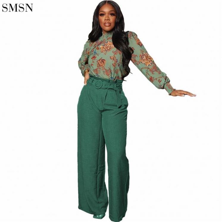 Hot Selling Solid Color Belt Wide Leg Casual Temperament Trousers Long Pants Women Autumn Ladies Long Pant